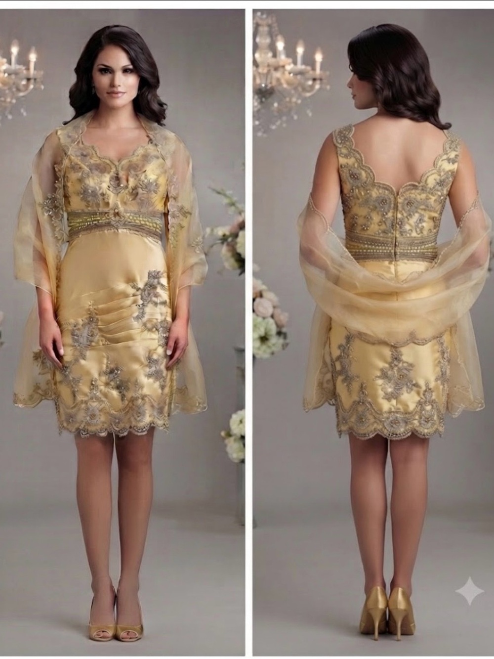 🔴 Gold Evening dress-Size14/16
